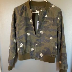 Green Camouflage and Floral Bomber Jacket